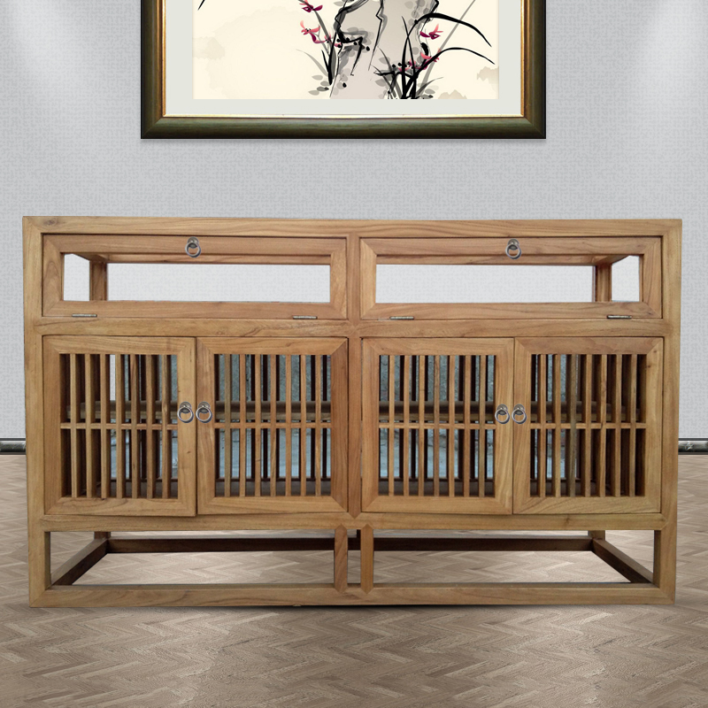 新古典老榆木免漆家具 实木家具珠宝展柜 玻璃展示柜古玩玉器柜台